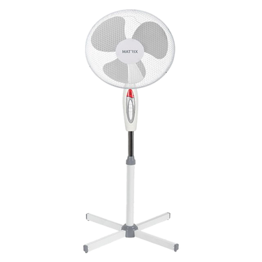 מאוורר עומד MATRIX 16 אינץ' 50W בצבע לבן עם 3 להבים, 3 מהירויות ובסיס מוצלב יציב